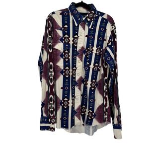 Wrangler Long Tails Western Aztec Flannel Shirt Men's XL Vintage